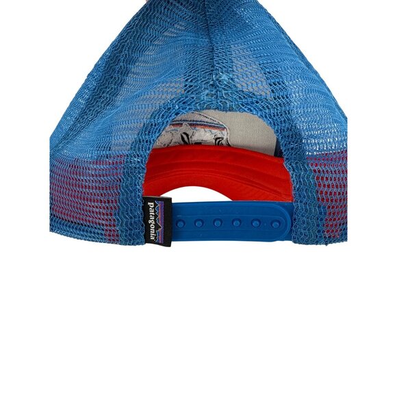 Patagonia Mesh Trucker Hat With Buffalo Logo  Blue & Red FLAW - Picture 2 of 4